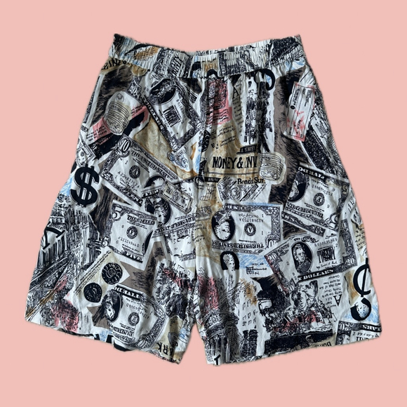 Asleigh Morgan Pants - Vintage Money Print Shorts Size M – Graphic Y2K Streetwear Statement